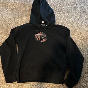 Star Wars Black Crewneck Hoodie with Mandalorian Helmet Graphic